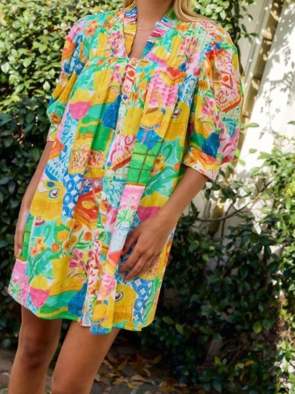 Alden Adair NWT Medium Vibrant Patchwork Print Dress - Bright Multicolor PTP 21 - Picture 1 of 3